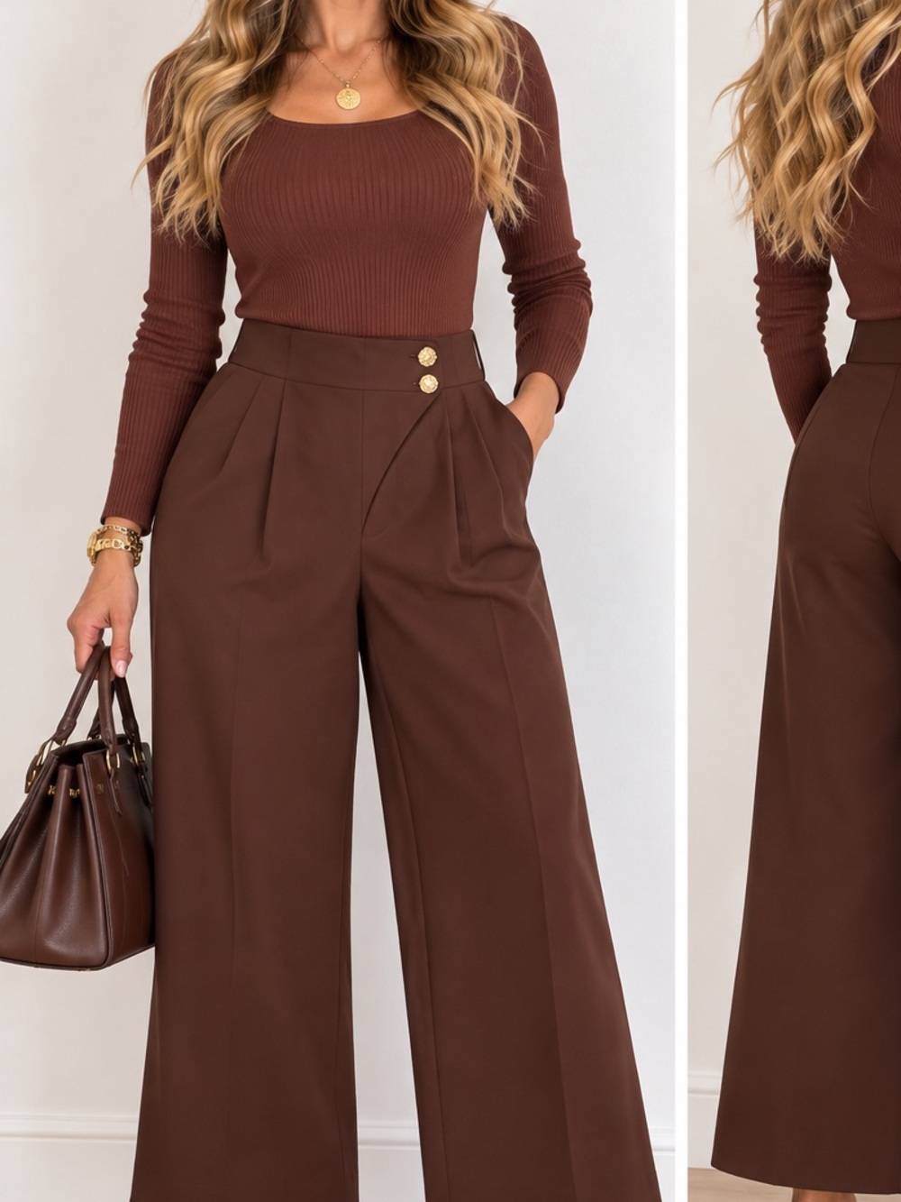 217.New Wide-Leg High-Waist Pants in Chocolate Brown